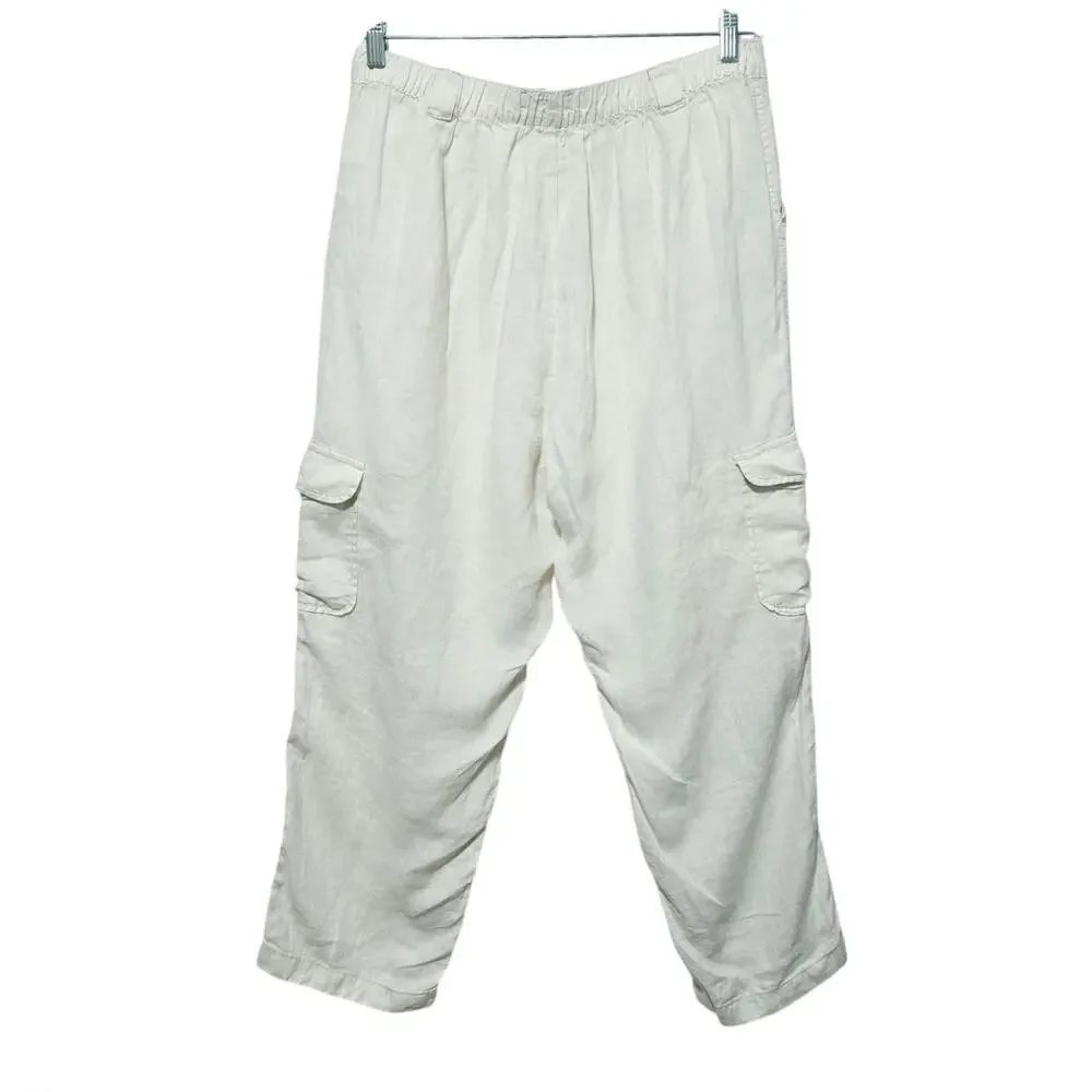 Rachel Roy 100% Linen Cargo Pants Women's Size XL Natural White Coastal Casual